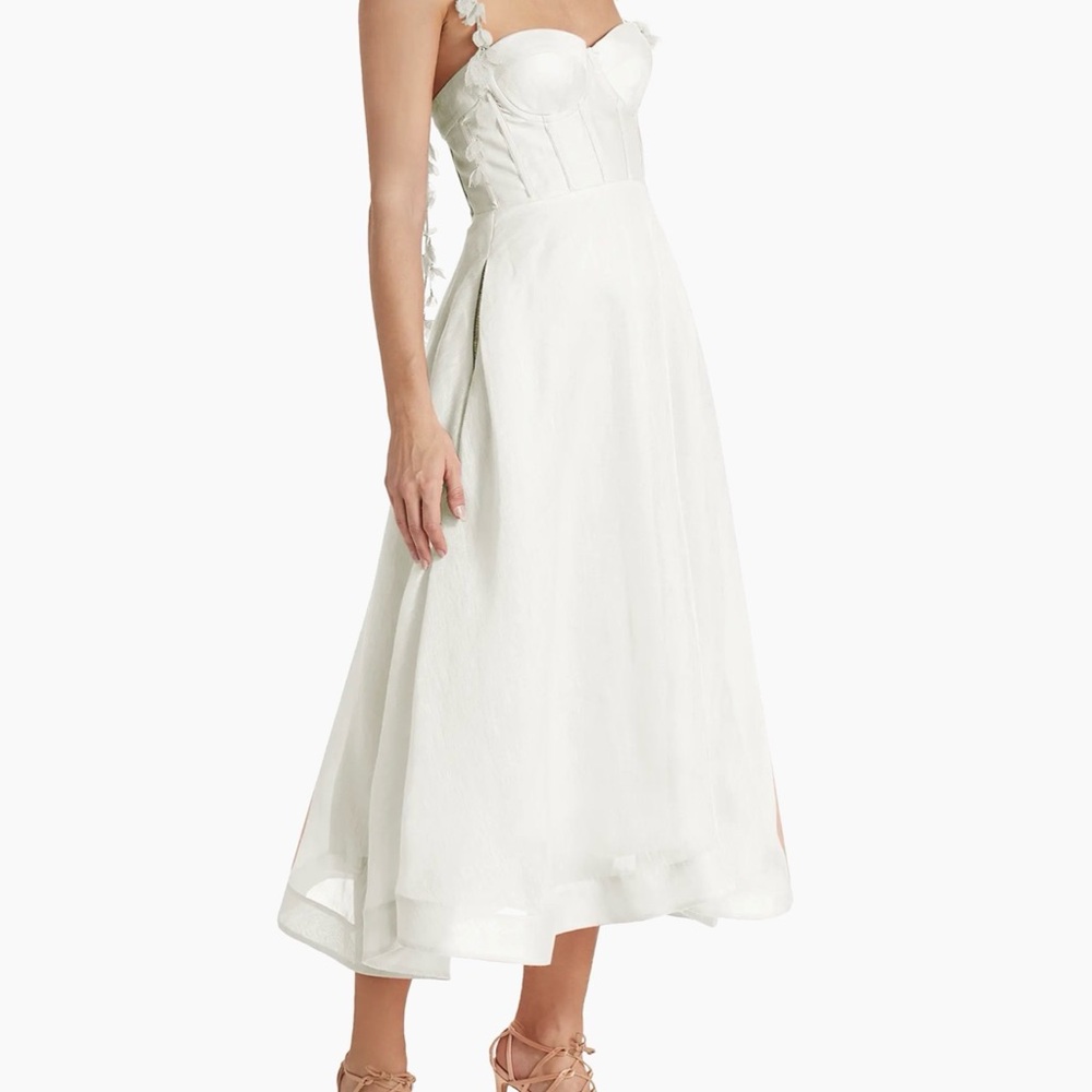 NWOT $1600 MSRP Zimmermann Ivory Wanderland Corset-Style Midi Dress US Size 4-6 - Picture 2 of 15